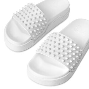 CHRISTIAN LOUBOUTIN white POOL FUN SPIKE Slide Sandals